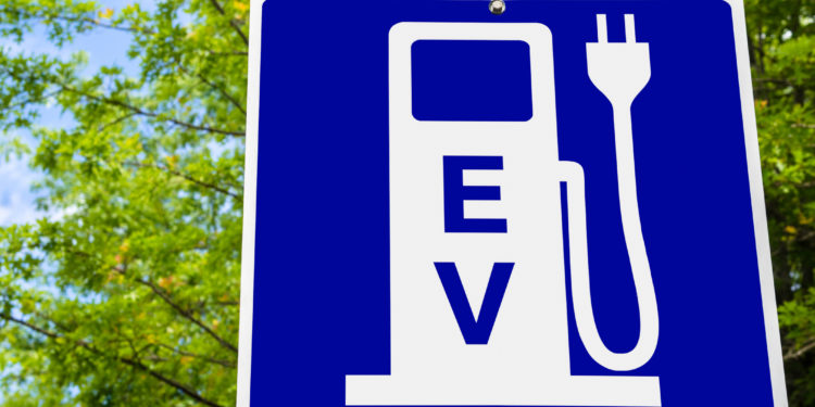 Close up of a Sign indicating an Electric Vehicle Recharging Point